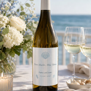 Rótulo De Garrafa De Cerveja Casamento Azul Branco Conchas Marítimas