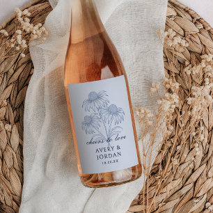 Rótulo De Garrafa De Cerveja Casamento Azul com Derramamento Floral do Coneflow