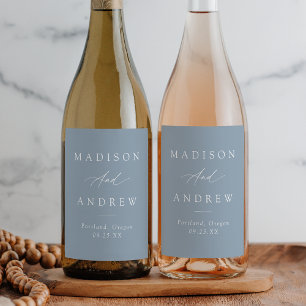 Rótulo De Garrafa De Cerveja Casamento Azul Elegante de Caligrafia