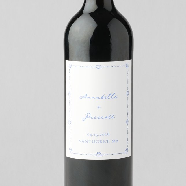 Rótulo De Garrafa De Cerveja Casamento Azul Elegante Fronteira Chic Costeira (Criador carregado)