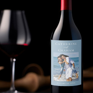 Rótulo De Garrafa De Cerveja Casamento Azul Empoeirado Foto Personalizada do Ca