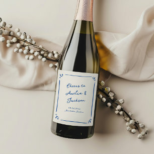 Rótulo De Garrafa De Cerveja Casamento Azul Marinho Desenhado à Mão Caprichoso