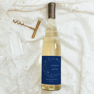 Rótulo De Garrafa De Cerveja Casamento Azul-Marinho Elegante Celestial
