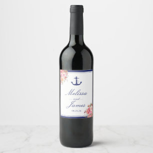 Rótulo De Garrafa De Cerveja Casamento Azul Rosa Marinho de Âncora Náutica