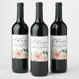 Rótulo De Garrafa De Cerveja Casamento Botânico Bonito Rosa-Rosa-Blush