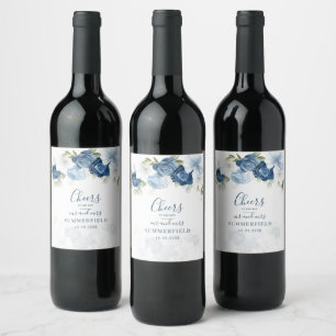 Rótulo De Garrafa De Cerveja Casamento Botânico de Floral Verde-azulado Empoeir