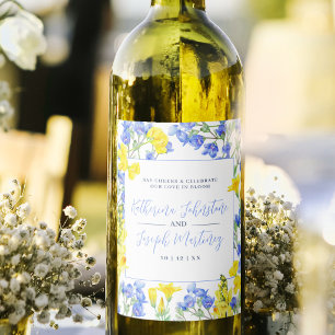 Rótulo De Garrafa De Cerveja Casamento botânico de flores silvestres amarelas e