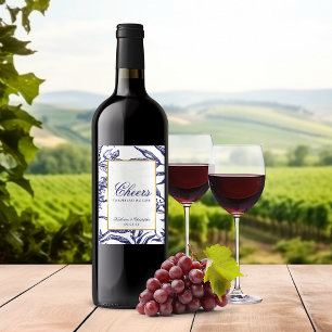 Rótulo De Garrafa De Cerveja Casamento Botânico Dourado Azul-Marinho Elegante