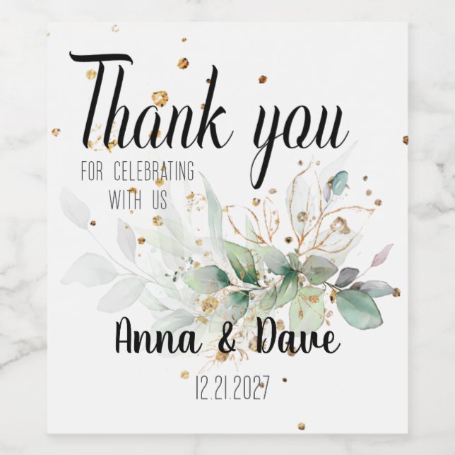 Rótulo De Garrafa De Cerveja Casamento Botânico E Dourado Personalizado Obrigad (Rótulo Único)