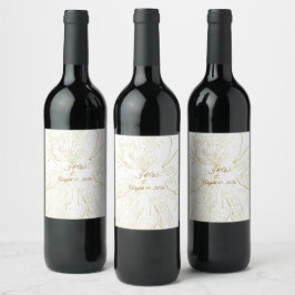 Rótulo De Garrafa De Cerveja Casamento Botânico em Arte de Linha Floral Dourada