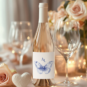 Rótulo De Garrafa De Cerveja Casamento Botânico Floral de Chinoiserie Azul