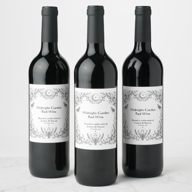 Rótulo De Garrafa De Cerveja Casamento Botânico Gótico Preto e Branco (Garrafas)