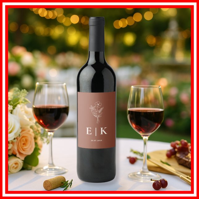 Rótulo De Garrafa De Cerveja Casamento Burnt Orange Boho Terracotta Wildflower (Criador carregado)