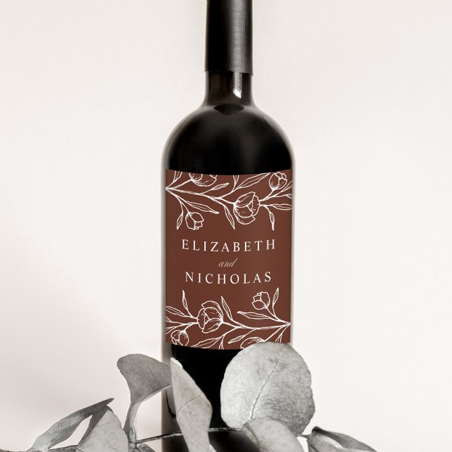 Rótulo De Garrafa De Cerveja Casamento Castanho Floral Escrito (Criador carregado)