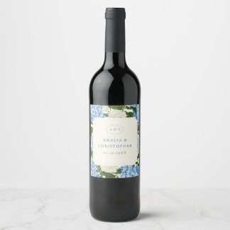Rótulo De Garrafa De Cerveja Casamento Clássico com Hortênsia Azul e Rosa Branc