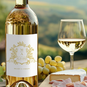 Rótulo De Garrafa De Cerveja Casamento Clássico de Festa Floral Dourada Monogra