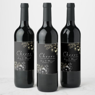 Rótulo De Garrafa De Cerveja Casamento Clássico Dourado e Preto