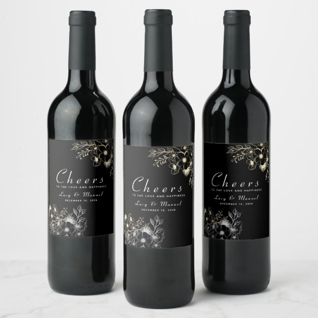 Rótulo De Garrafa De Cerveja Casamento Clássico Dourado e Preto (Garrafas)