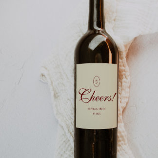 Rótulo De Garrafa De Cerveja Casamento Clássico Marfim e Vinho Vermelho com Let
