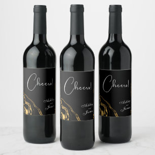 Rótulo De Garrafa De Cerveja Casamento Clássico Negro e Dourado
