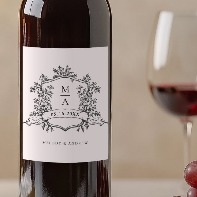 Rótulo De Garrafa De Cerveja Casamento Clássico Preto-e-Branco de Crest (Criador carregado)