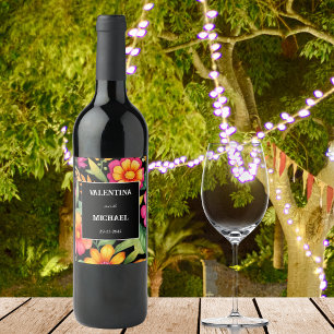 Rótulo De Garrafa De Cerveja Casamento Colorido Black Floral Fiesta Mexicano