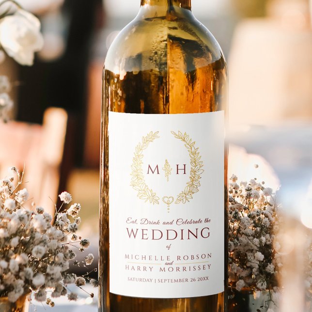 Rótulo De Garrafa De Cerveja Casamento com a Dourada mão vermelha escura desenh (Criador carregado)