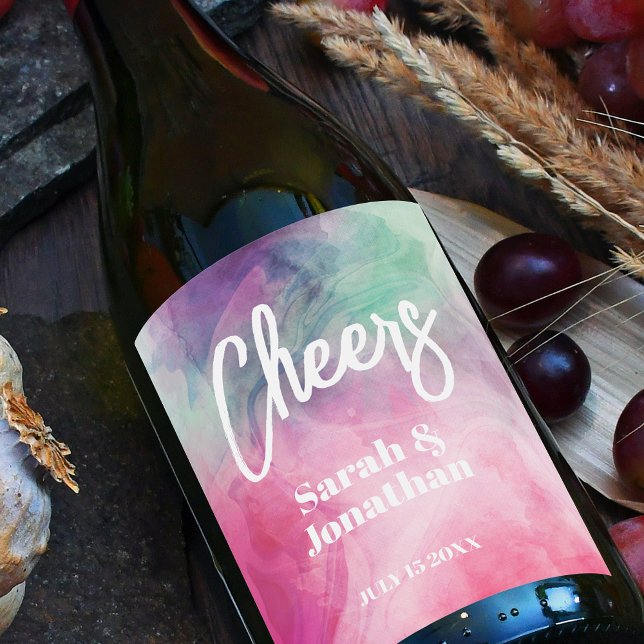 Rótulo De Garrafa De Cerveja Casamento com Abstrato rosa-púrpura de Aquarela (Criador carregado)