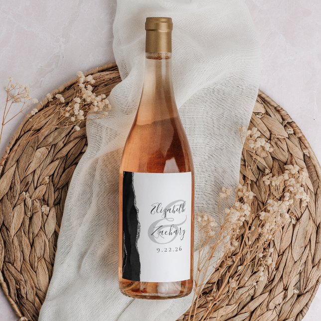 Rótulo De Garrafa De Cerveja Casamento com Agata Negra Moderna (Criador carregado)