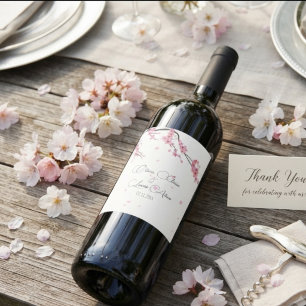 Rótulo De Garrafa De Cerveja Casamento com aguarela de flor de cerejeira rosa