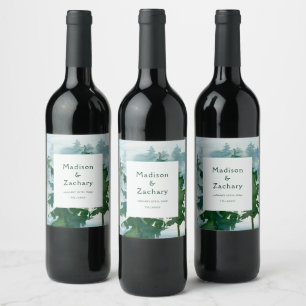 Rótulo De Garrafa De Cerveja Casamento com Aquarela de Floresta Montanhosa Rúst