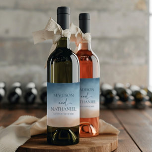 Rótulo De Garrafa De Cerveja Casamento com areia de praia do Oceano Azul Elegan