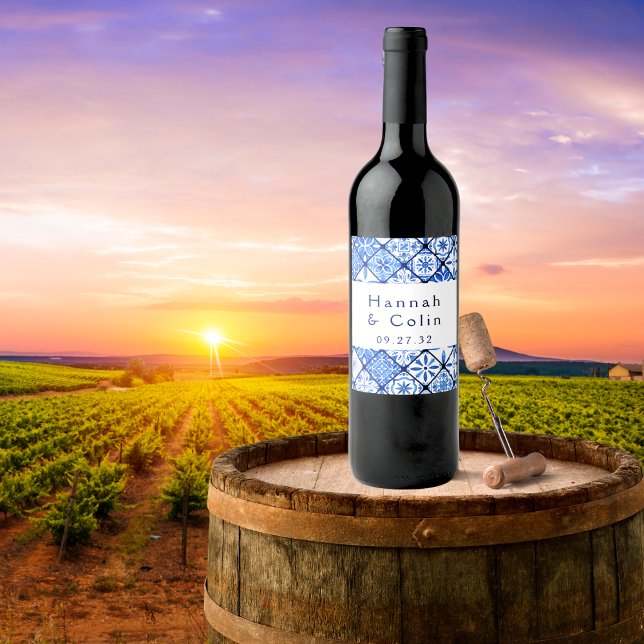 Rótulo De Garrafa De Cerveja Casamento com Azulejos Azuis do Mediterrâneo Moder (Criador carregado)