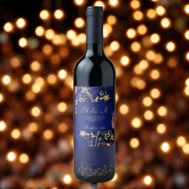 Rótulo De Garrafa De Cerveja Casamento com Borboleta Dourada Real Azul