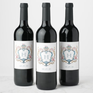 Rótulo De Garrafa De Cerveja Casamento com Brasão Floral Monogramado Vintage