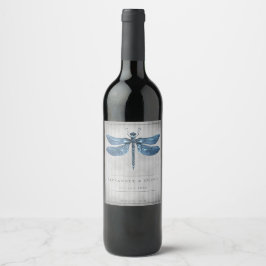 Rótulo De Garrafa De Cerveja Casamento com Dragonfly Azul