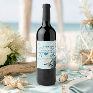 Rótulo De Garrafa De Cerveja casamento com estrelas da maria azul da praia trop