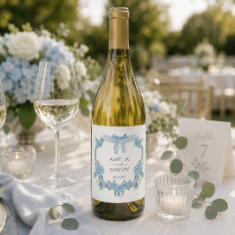 Rótulo De Garrafa De Cerveja Casamento com Flor de Hortênsia Azul com Crista em