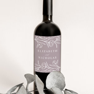 Rótulo De Garrafa De Cerveja Casamento com Floral Esboçado Roxo Empolado