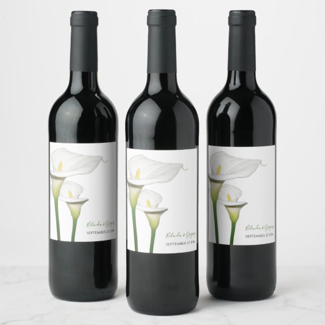 Rótulo De Garrafa De Cerveja Casamento com Lírios-de-Calla Brancos Elegantes (Garrafas)