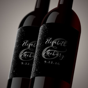 Rótulo De Garrafa De Cerveja Casamento com Lobras de Prata Negra Elegante
