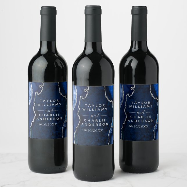 Rótulo De Garrafa De Cerveja Casamento com Mármore Azul-Marinho e Ágata Pratead (Garrafas)