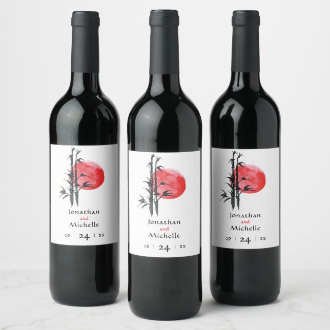 Rótulo De Garrafa De Cerveja Casamento com o Sol e o Bamboo Japonês (Garrafas)