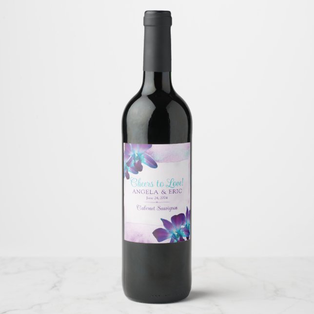 Rótulo De Garrafa De Cerveja Casamento com Orquídea de Dendrobium Azul-Turquesa (Frente)