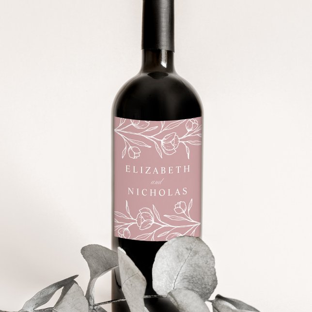 Rótulo De Garrafa De Cerveja Casamento com Rosa Floral Dusty escondido (Criador carregado)