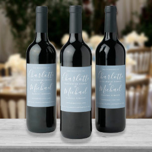 Rótulo De Garrafa De Cerveja Casamento com Rótulo de Vinho em Azul Empoeirado e