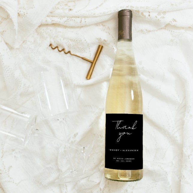 Rótulo De Garrafa De Cerveja Casamento com Script Moderno Negro Obrigado (Criador carregado)