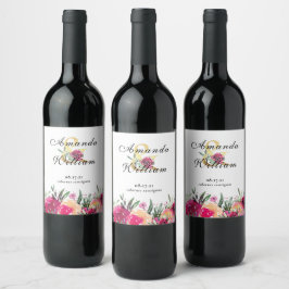 Rótulo De Garrafa De Cerveja Casamento Cor de Água Floral Rosa Elegante