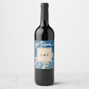 Rótulo De Garrafa De Cerveja Casamento Costeiro Moderno Marble Azul