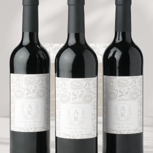 Rótulo De Garrafa De Cerveja Casamento Crest Monograma Pale Taupe